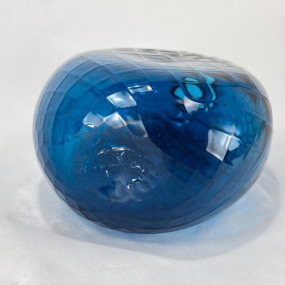 Pairpoint Glassworks Diamond Quilted Optic Blue Blown Glass Vase Mt Washington - Picture 11 of 16